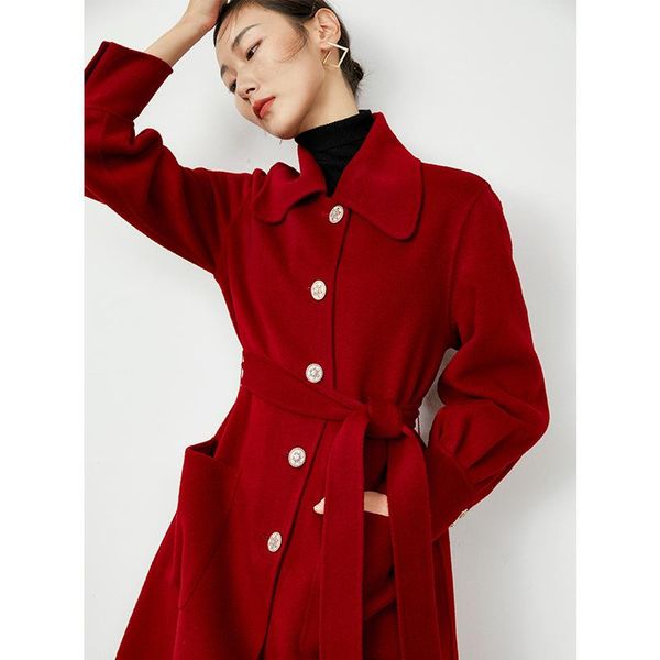 women's wool & blends autumn and winter 2021 high-end double-sided cashmere overcoat korean woolen mid long lace up waist, Black
women's wool & blends autumn and winter 2021 high-end double-sided cashmere overcoat korean woolen mid long lace up waist, Black