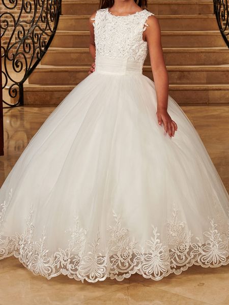 fancy ball gown flower girls dresses sleeveless organza floral applique with beads, White;blue
fancy ball gown flower girls dresses sleeveless organza floral applique with beads, White;blue