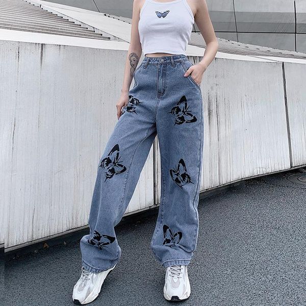 women's jeans 2021 summer vintage woman long trousers cowboy female loose streetwear butterfly print pants drop, Blue
women's jeans 2021 summer vintage woman long trousers cowboy female loose streetwear butterfly print pants drop, Blue