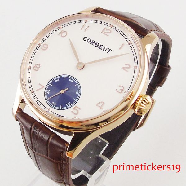 44mm corgeut white dial rose golden case 6498 hand winding movement mens watch 20, Slivery;brown
44mm corgeut white dial rose golden case 6498 hand winding movement mens watch 20, Slivery;brown