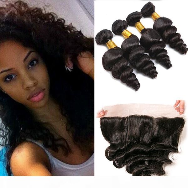 brazilian hair weaves with lace frontal (13x4") virgin human hair extensions 4 bundles loose wave double weft peruvian malaysian indian, Black;brown
brazilian hair weaves with lace frontal (13x4") virgin human hair extensions 4 bundles loose wave double weft peruvian malaysian indian, Black;brown