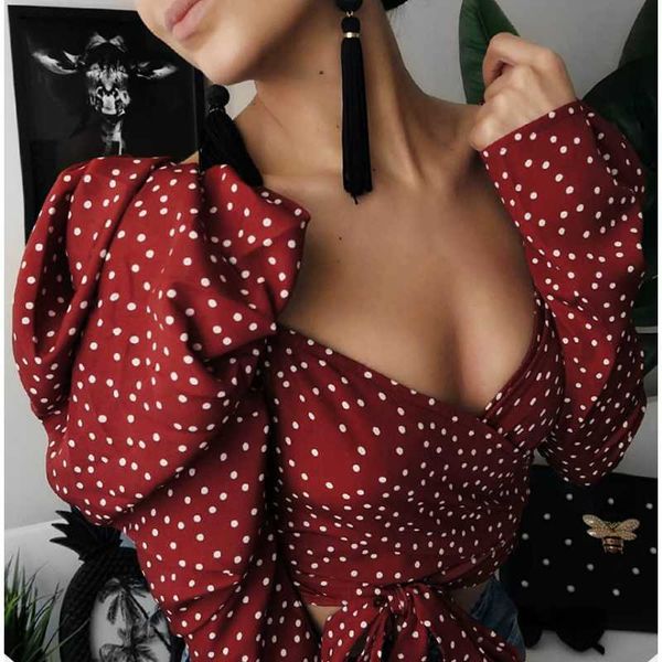 women's t-shirt 2021 fashion long sleeve shirt spring autumn puff polka dot print bandage cross v-neck female, White
women's t-shirt 2021 fashion long sleeve shirt spring autumn puff polka dot print bandage cross v-neck female, White