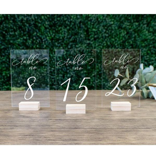 party decoration personalized calligraphy acrylic table number wedding signage clear wood num ber stand numbers with holders
party decoration personalized calligraphy acrylic table number wedding signage clear wood num ber stand numbers with holders