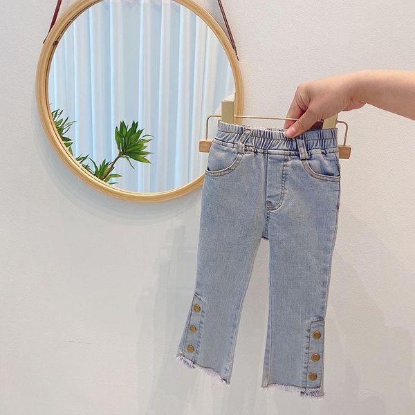 2021 spring autumn girls solid denim jeans button full length slim flare trousers casual children's boot cut pants, Blue
2021 spring autumn girls solid denim jeans button full length slim flare trousers casual children's boot cut pants, Blue