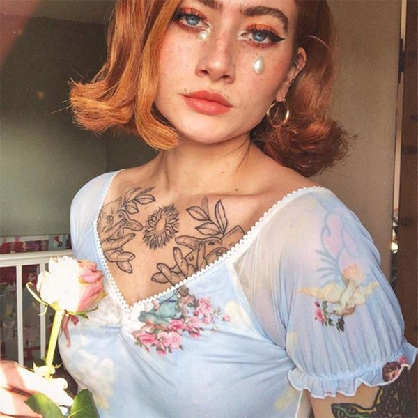 the new spring/summer 2021 women's dress of gauze angel printed flower and wood ear chiffon shirt for women, White
the new spring/summer 2021 women's dress of gauze angel printed flower and wood ear chiffon shirt for women, White
