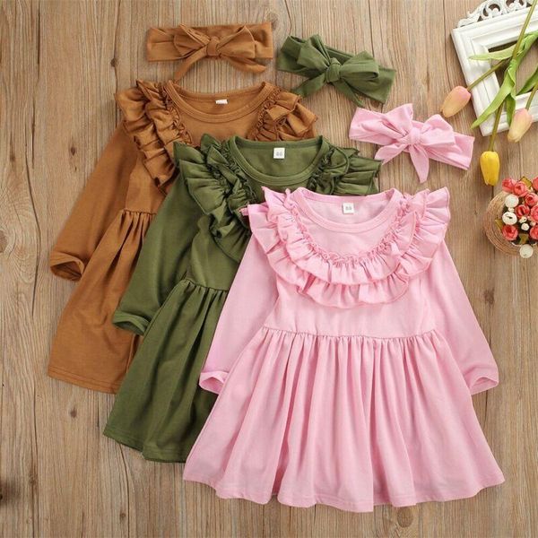 girl's dresses 2021 lovely baby girls dress kids long sleeve solid ruffle cotton party tutu headband 2pcs outfits 0-5y, Red;yellow
girl's dresses 2021 lovely baby girls dress kids long sleeve solid ruffle cotton party tutu headband 2pcs outfits 0-5y, Red;yellow