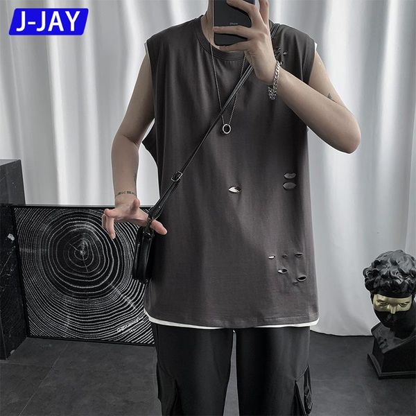 men' tank j-jay brand summer vest 2021 hip-hop hole trend fashion personality wild round neck male tees men clothing, White;black
men' tank j-jay brand summer vest 2021 hip-hop hole trend fashion personality wild round neck male tees men clothing, White;black