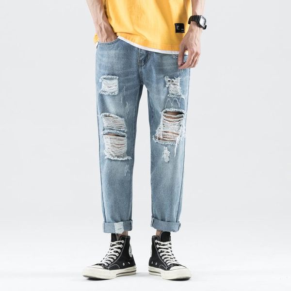 men's jeans wimilous ripped straight cropped pants korean trend loose casual beggar's small feet, Blue
men's jeans wimilous ripped straight cropped pants korean trend loose casual beggar's small feet, Blue