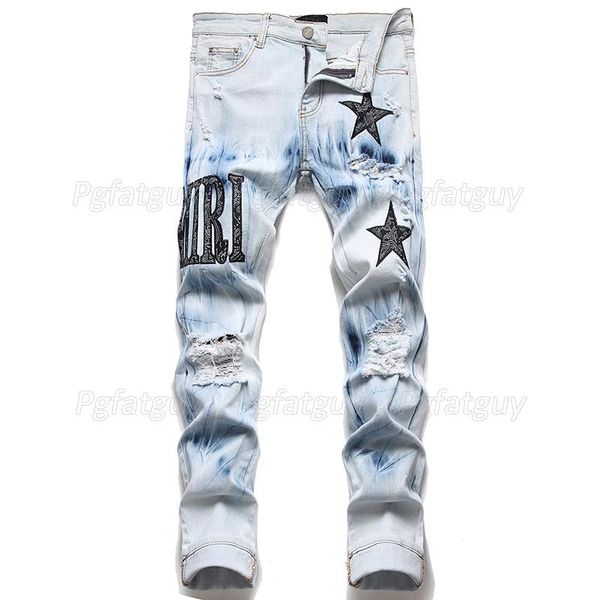 men's jeans men slim fit stretch hole embroidery frayed motocycle denim pants hip hop biker distressed trousers, Blue
men's jeans men slim fit stretch hole embroidery frayed motocycle denim pants hip hop biker distressed trousers, Blue