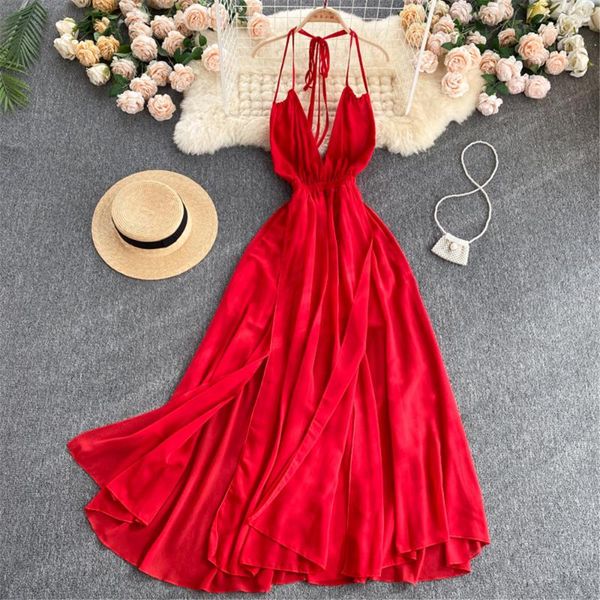casual dresses summer halter backless red dress women bandage party beach long femael robe vestidos woman clothing, Black;gray
casual dresses summer halter backless red dress women bandage party beach long femael robe vestidos woman clothing, Black;gray