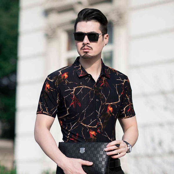 shanghai 2021 personalized summer men's short sleeved flower shirt thin fashion trend, White;black
shanghai 2021 personalized summer men's short sleeved flower shirt thin fashion trend, White;black