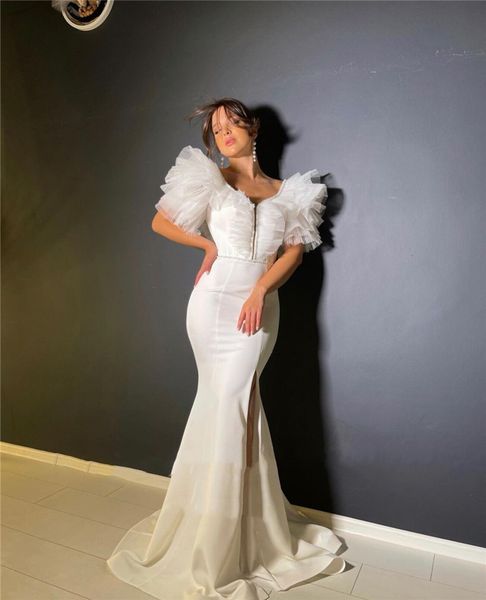 side split long wedding gowns for women 2022 square neck ruffles puffy short sleeves bridal dresses backless robe de marrige, White
side split long wedding gowns for women 2022 square neck ruffles puffy short sleeves bridal dresses backless robe de marrige, White