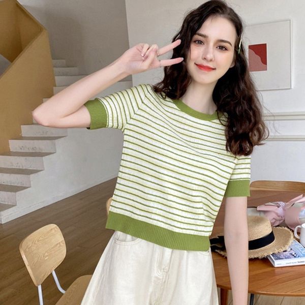 korean omen around the neck contrast color stripes fashion wild short shirt used yellow, White
korean omen around the neck contrast color stripes fashion wild short shirt used yellow, White