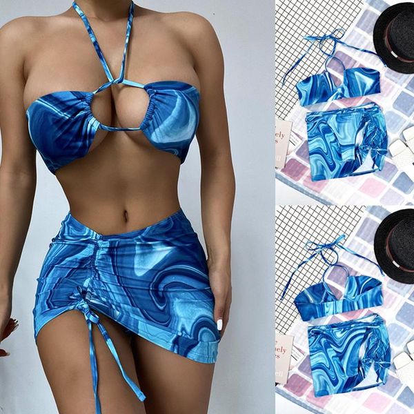 women's swimwear 3 pieces set, female tie-dyed halter neck bikini + panties+ package hip skirt for summer, blue, White;black
women's swimwear 3 pieces set, female tie-dyed halter neck bikini + panties+ package hip skirt for summer, blue, White;black
