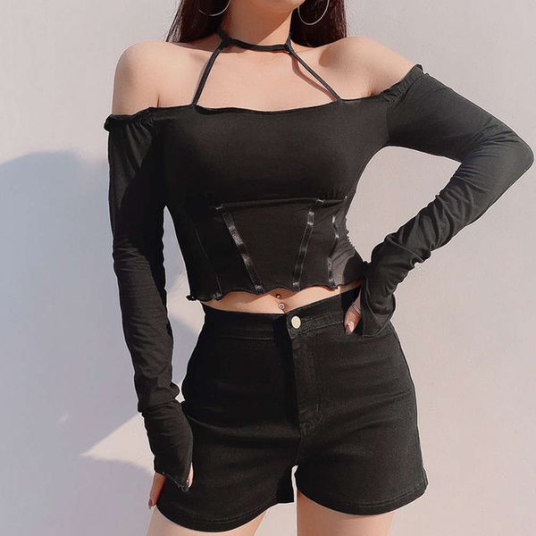 girl tie neck bandage auricularia edge gauze to receive waist exposed navel t-shirt new knitted female, White
girl tie neck bandage auricularia edge gauze to receive waist exposed navel t-shirt new knitted female, White