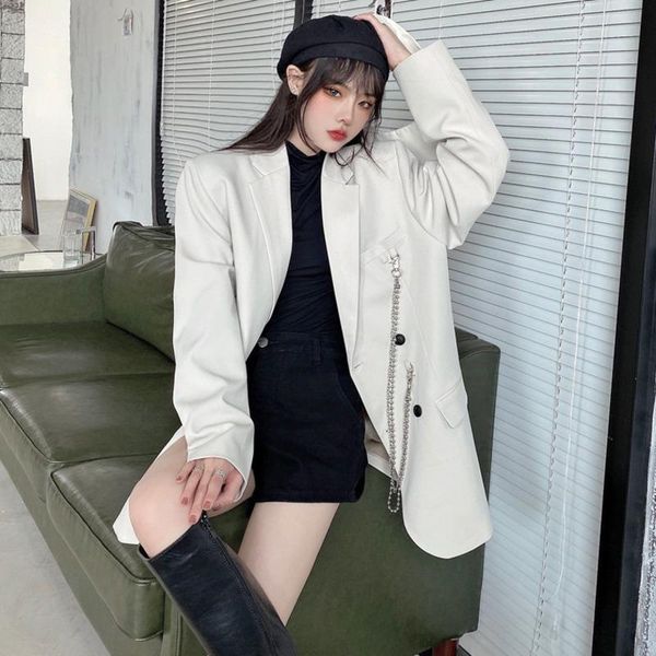 women's suits & blazers peonfly fashion oversized blazer 2021 spring double breasted pockets solid color korean jackets ladies, White;black
women's suits & blazers peonfly fashion oversized blazer 2021 spring double breasted pockets solid color korean jackets ladies, White;black