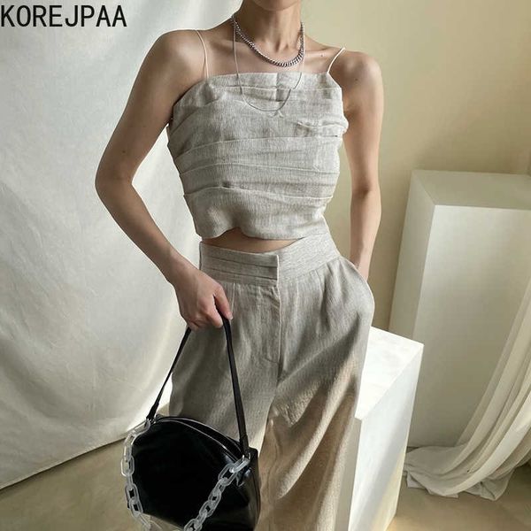 korejpaa women set summer korean chic temperament pleated slim short camisole high waist loose wide leg casual trouser 210526, White
korejpaa women set summer korean chic temperament pleated slim short camisole high waist loose wide leg casual trouser 210526, White