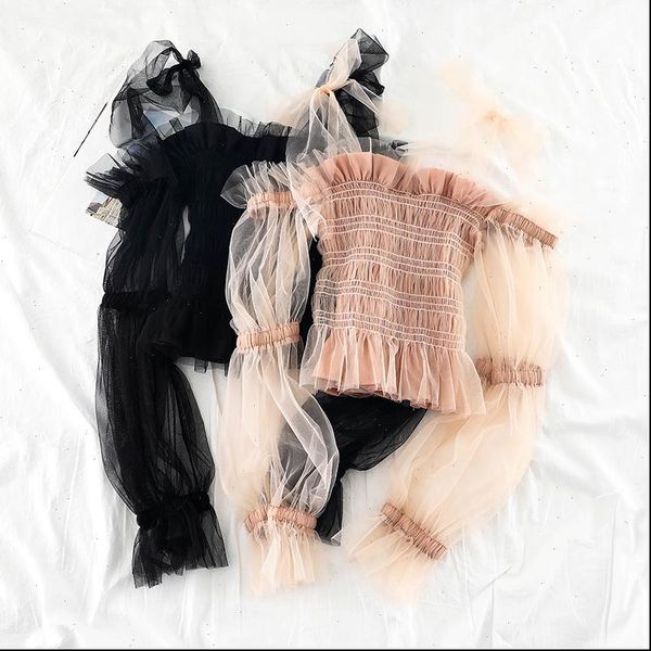 2021 women puff flare sleeve slash neck basic ruffles shirt casual elastic slim high waist tulle pullover mesh voile blouse, White
2021 women puff flare sleeve slash neck basic ruffles shirt casual elastic slim high waist tulle pullover mesh voile blouse, White
