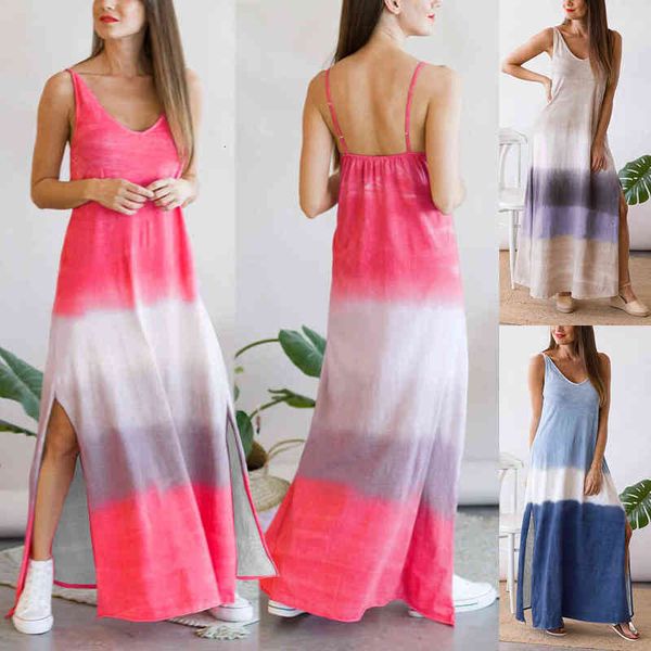casual dresses 2022 summer slits suspender skirt gradient, Black;gray