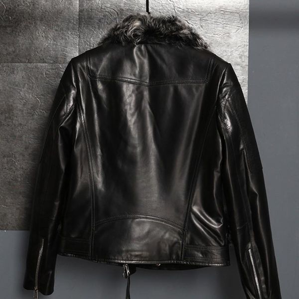 women's leather & faux autumn winter 2021 jacket real women black punk motorcycle wool fur collar coat
women's leather & faux autumn winter 2021 jacket real women black punk motorcycle wool fur collar coat