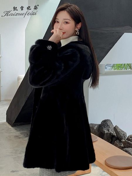 women's fur & faux in 2021 ms haining coats hooded long imported mink fashion han edition winter coat, Black
women's fur & faux in 2021 ms haining coats hooded long imported mink fashion han edition winter coat, Black