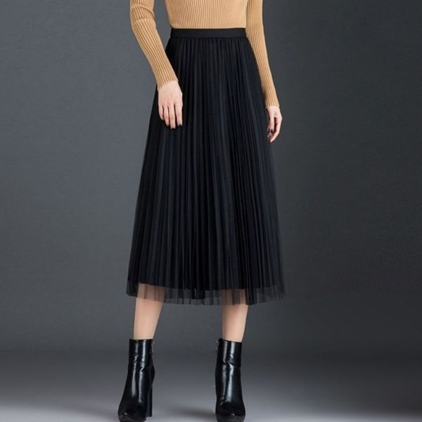 gauze skirt for women in autumn and winter, Black;gray