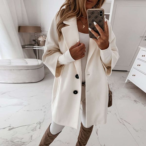 autumn temperament suit collar loose medium long sleeve tweed coat, Black;brown
autumn temperament suit collar loose medium long sleeve tweed coat, Black;brown