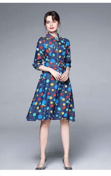 europe and america blue dress reduction lapel zipper tie polka dot print denim fishtail skirt ladies dress spring and autumn, Black;pink
europe and america blue dress reduction lapel zipper tie polka dot print denim fishtail skirt ladies dress spring and autumn, Black;pink
