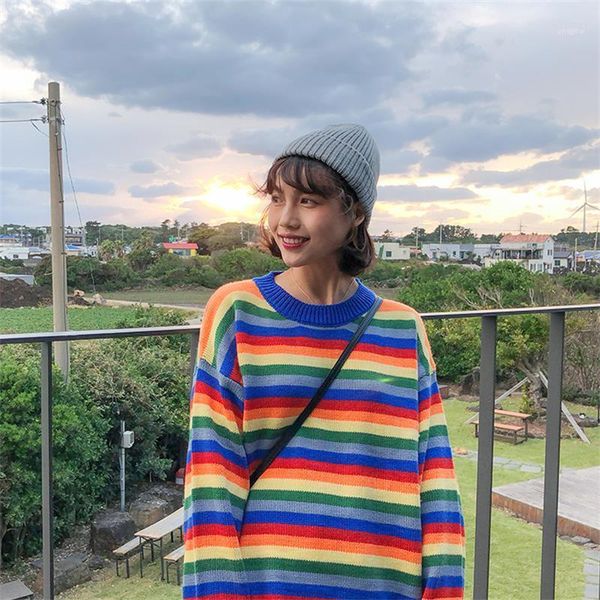 women's sweaters lazy style pullover loose ins striped rainbow o-neck sweater female korean harajuku fashion kawaii clothing for ladies, White;black
women's sweaters lazy style pullover loose ins striped rainbow o-neck sweater female korean harajuku fashion kawaii clothing for ladies, White;black