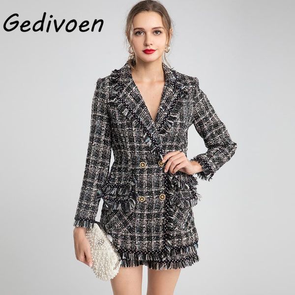 women's tracksuits gedivoen autumn winter runway tweed skirt suit long sleeve spliced tassel double breasted coat + shorts two piece se, Gray
women's tracksuits gedivoen autumn winter runway tweed skirt suit long sleeve spliced tassel double breasted coat + shorts two piece se, Gray