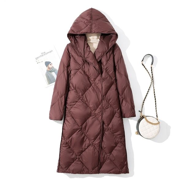 2021 down jacket women's medium and long light white duck, Black