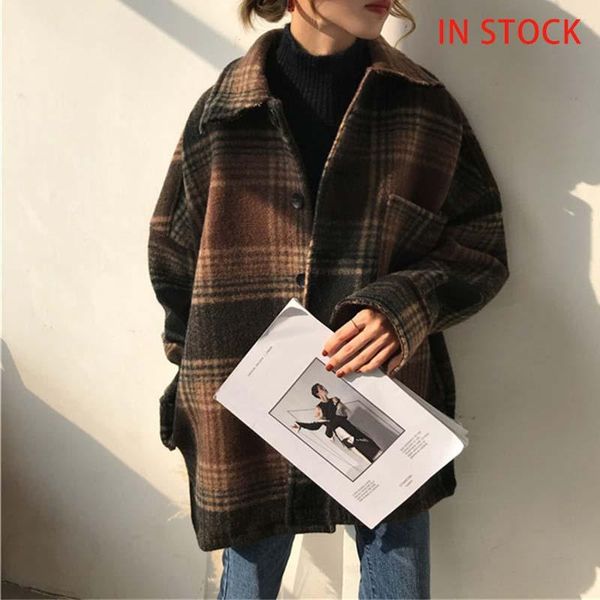 women's autumn plaid wool blends vintage coat jacket check batwing sleeve korean woman coats 2021 winter pocket outerwear ladies, Black
women's autumn plaid wool blends vintage coat jacket check batwing sleeve korean woman coats 2021 winter pocket outerwear ladies, Black