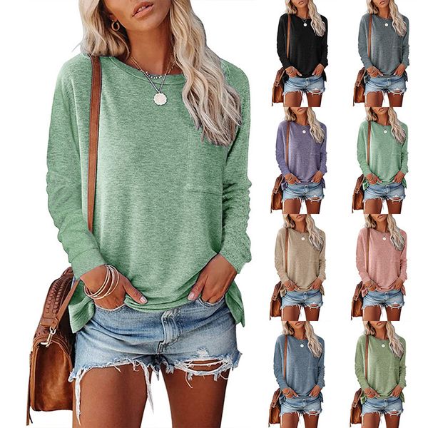 aw2021 women's round neck pocket split long sve casual loose bottomed t-shirt, White
aw2021 women's round neck pocket split long sve casual loose bottomed t-shirt, White