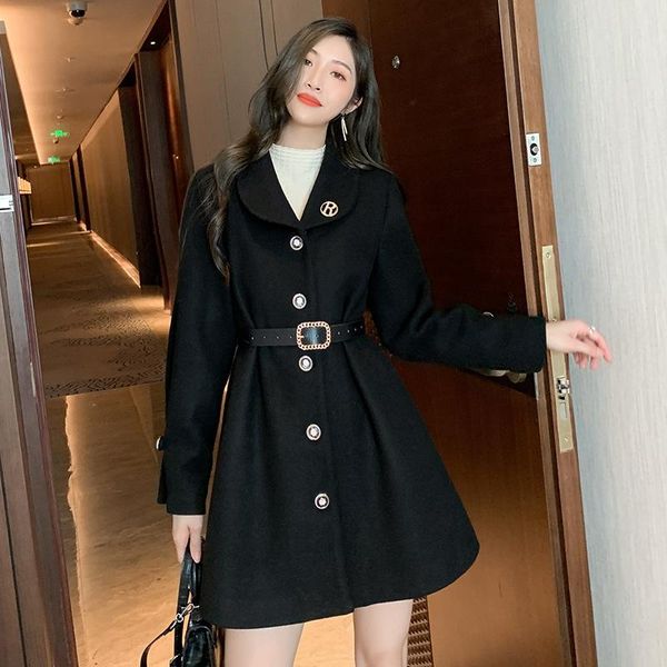 women's wool & blends 2021 winter design blend long style coat women elegant belt female outwear jacket two wearing methods chic y155, Black
women's wool & blends 2021 winter design blend long style coat women elegant belt female outwear jacket two wearing methods chic y155, Black