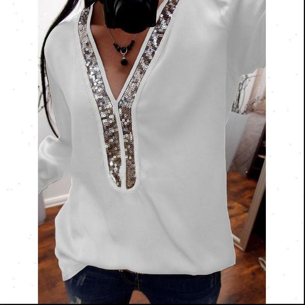 plus size s~5xl sequined women shirts autumn long sleeve v neck blouse loose ladies office lady blusa clothing, White
plus size s~5xl sequined women shirts autumn long sleeve v neck blouse loose ladies office lady blusa clothing, White
