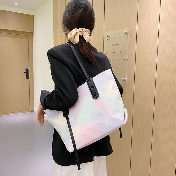 evening bags 2021 women bag geometry laser handbag rainbow luxury leather shoulder for girls geometric tote