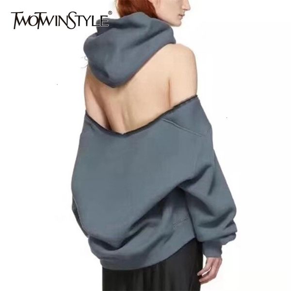 twotwinstyle black women's sweatshirts hooded long sleeve zipper backless off shoulder sweatshirt autumn fashion new 201126
twotwinstyle black women's sweatshirts hooded long sleeve zipper backless off shoulder sweatshirt autumn fashion new 201126