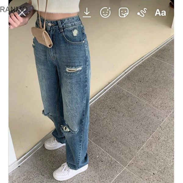 women's jeans sanmuzi fast fashion wear ~ washed and worn denim trousers loose versatile perforated straight pants with, Blue
women's jeans sanmuzi fast fashion wear ~ washed and worn denim trousers loose versatile perforated straight pants with, Blue