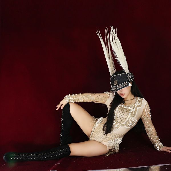 new rhinestone pearl tassel mesh sleeves bodysuit women nightclub slim performance outfit stage dance costume plus size, Black;red
new rhinestone pearl tassel mesh sleeves bodysuit women nightclub slim performance outfit stage dance costume plus size, Black;red