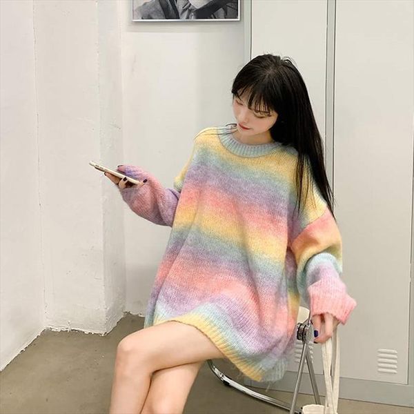oversized knitted rainbow pullover women sweaters 80s 90s loose fitted jumper long sleeve o neck fashion spring autumn, White;black
oversized knitted rainbow pullover women sweaters 80s 90s loose fitted jumper long sleeve o neck fashion spring autumn, White;black