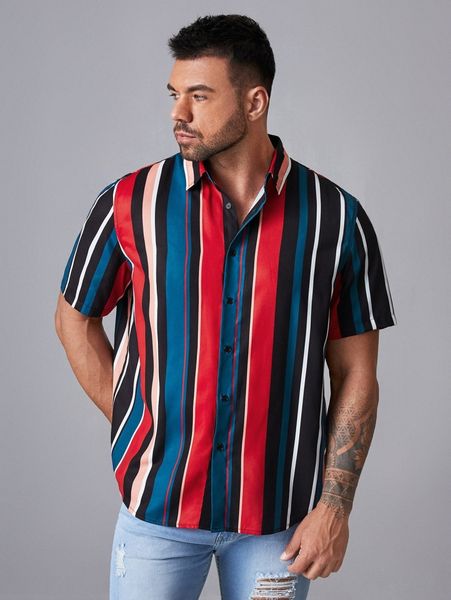 extended sizes men striped print button front shirt x68j#, White;black
extended sizes men striped print button front shirt x68j#, White;black