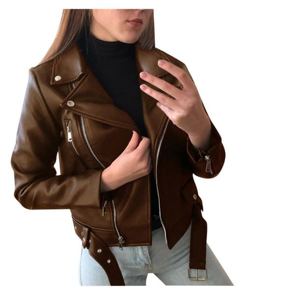 women cool faux leather jacket long sleeve zipper fitted coat fall short jackets chaqueta women's with lapel solid color#p2, Black;brown
women cool faux leather jacket long sleeve zipper fitted coat fall short jackets chaqueta women's with lapel solid color#p2, Black;brown