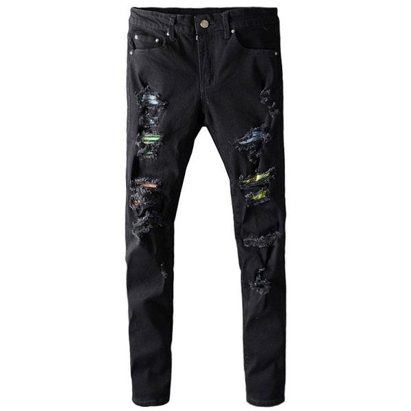 men's jeans american street style fashion men black elastic slim fit ripped destroyed patchwork designer hip hop punk pants, Blue
men's jeans american street style fashion men black elastic slim fit ripped destroyed patchwork designer hip hop punk pants, Blue