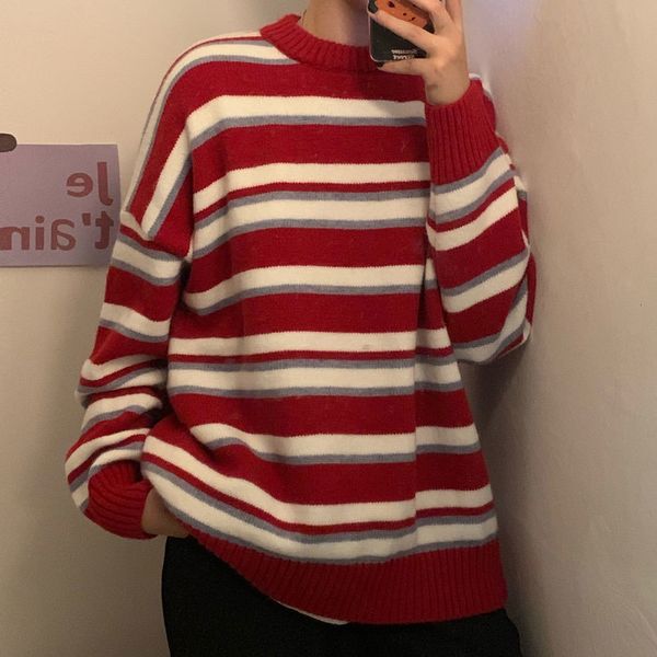 2021 new autumn college style loose casual long-sleeved striped contrast knitted round neck sweater simple personality yjwh, White;black
2021 new autumn college style loose casual long-sleeved striped contrast knitted round neck sweater simple personality yjwh, White;black
