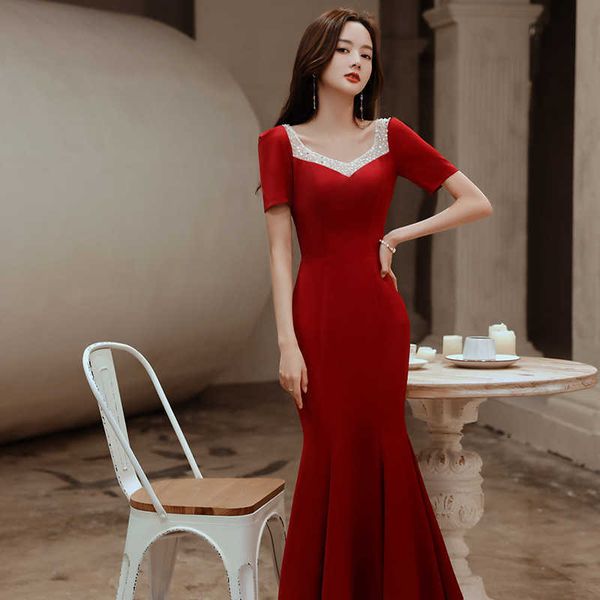 luxury dresses banquet toast bride winter 2021 fashion door return wine red evening fish tail slim fit, Black;red
luxury dresses banquet toast bride winter 2021 fashion door return wine red evening fish tail slim fit, Black;red
