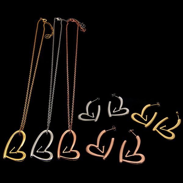 brass luxury hollow heart pendant necklaces 3 colors v letter earrings simple love copper necklaces classic style women designer sets, Silver
brass luxury hollow heart pendant necklaces 3 colors v letter earrings simple love copper necklaces classic style women designer sets, Silver