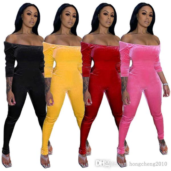 new style women velvet jumpsuits designer one shoulder solid color rompers fashion skinny bodysuit pullover comfortable clubwear, Black;white
new style women velvet jumpsuits designer one shoulder solid color rompers fashion skinny bodysuit pullover comfortable clubwear, Black;white