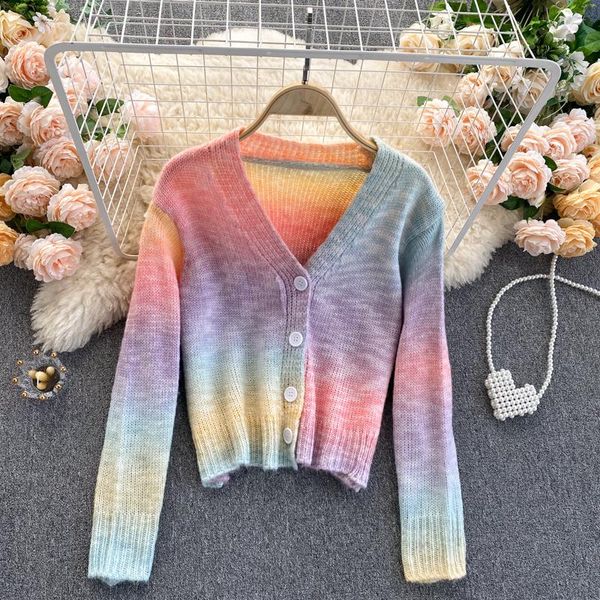 2021 new design color rainbow v neck full sweater winter cardigan coat women's knitting fashion, White
2021 new design color rainbow v neck full sweater winter cardigan coat women's knitting fashion, White