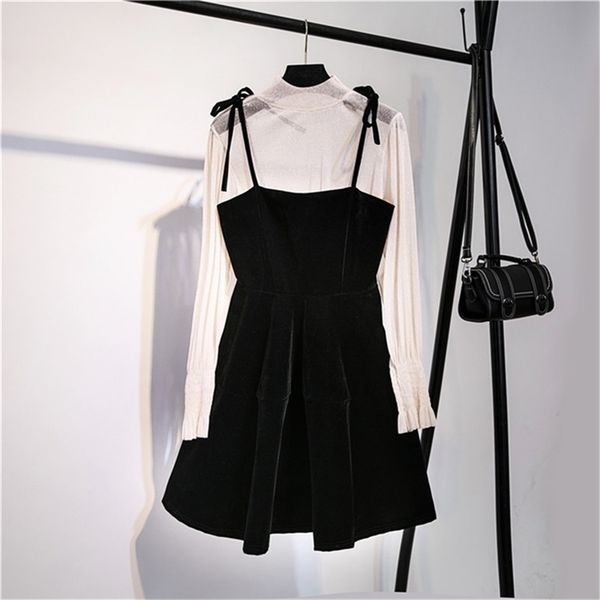 two piece dress spaghetti strap mini winter sukienki damskie chic party elegant korean club short harajuku fall 210603, Black;gray
two piece dress spaghetti strap mini winter sukienki damskie chic party elegant korean club short harajuku fall 210603, Black;gray