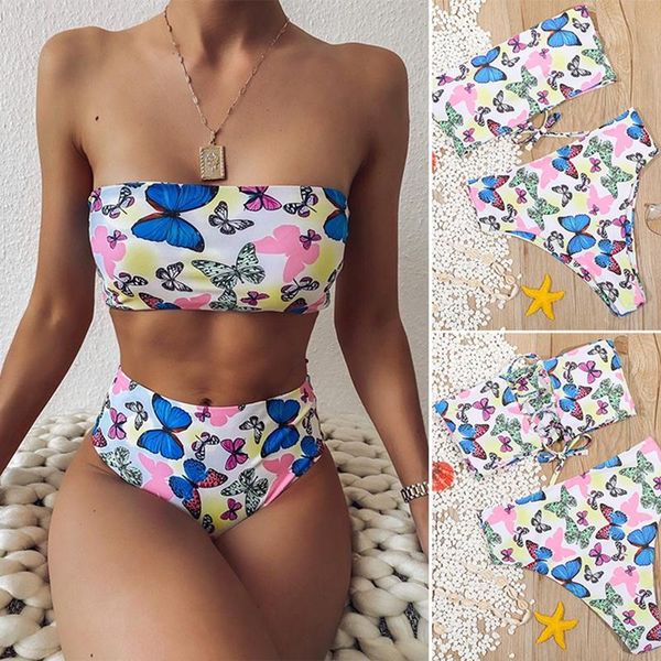 women's swimwear butterfly print tube high waist bikini lace strap split swimsuit white, White;black
women's swimwear butterfly print tube high waist bikini lace strap split swimsuit white, White;black